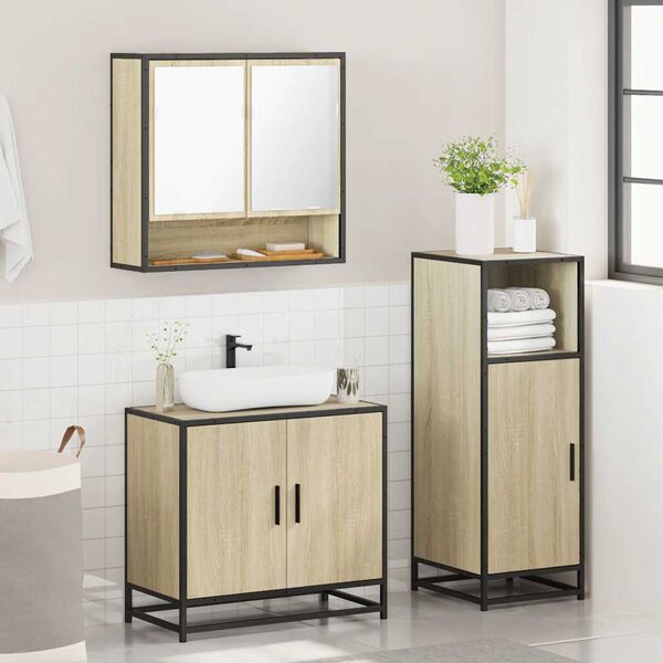vidaXL Bathroom Furniture Set Sonoma Oak Engineered Wood, Metal, Glass