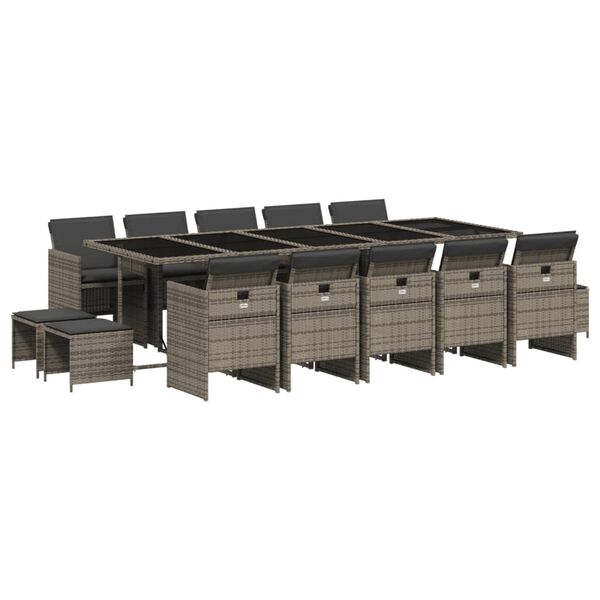 vidaXL Garden Dining Set Grey PE Rattan 15 Piece Set Foldable