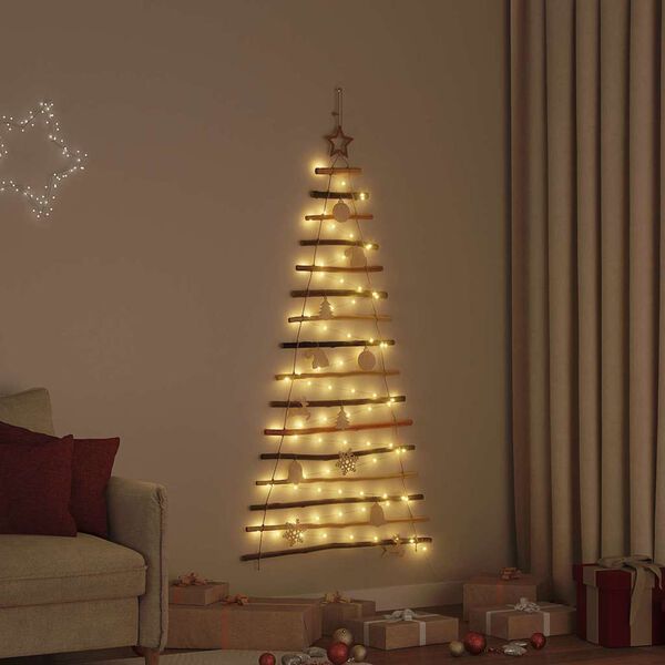 vidaXL Christmas Tree with 80 LEDs Natural 59.1" Solid Ash wood