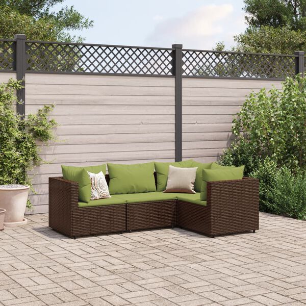 vidaXL Patio Lounge Set Brown and Green PE rattan, powder-coated steel