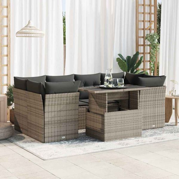 vidaXL Garden Sofa Set Grey PE rattan 6-Seater Modular Garden Sofa Set
