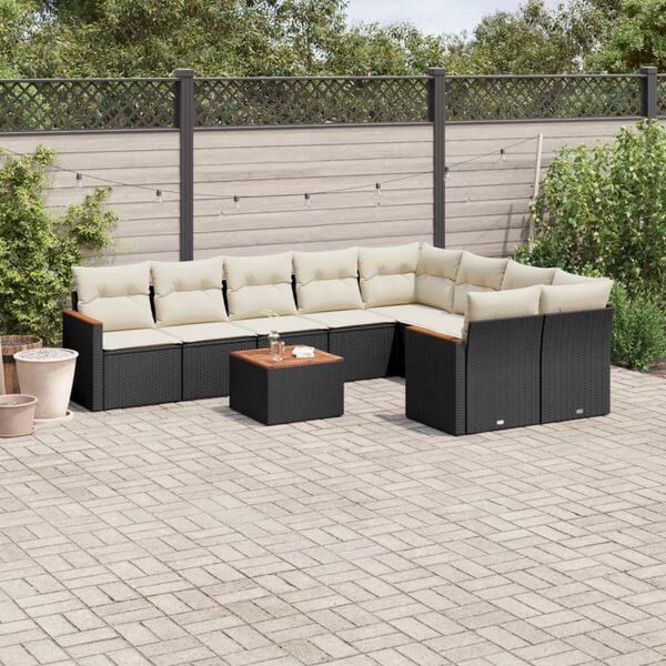 vidaXL Garden Sofa Set Black, Cream white PE Rattan Large