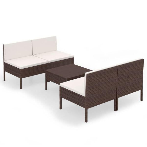 vidaXL Garden Lounge Set Brown PE Rattan Medium Removable Covers