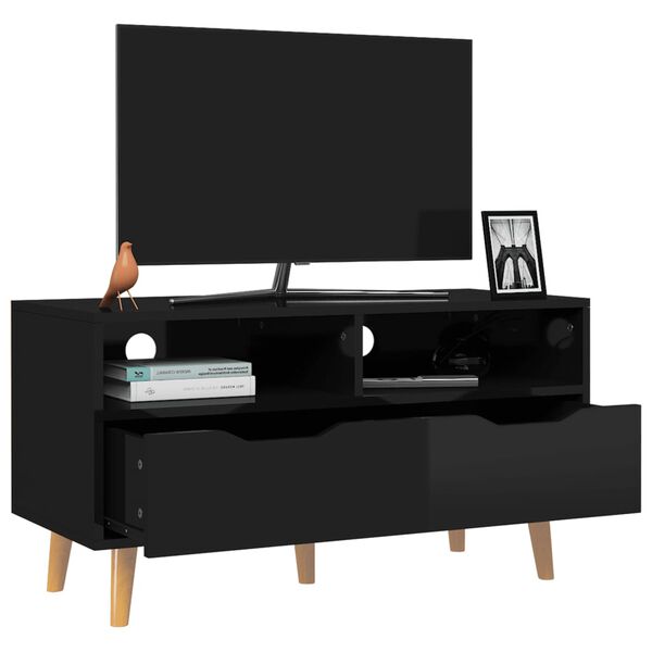 vidaXL TV Stand High Gloss Black 35.4"x15.7"x19.1" Engineered Wood