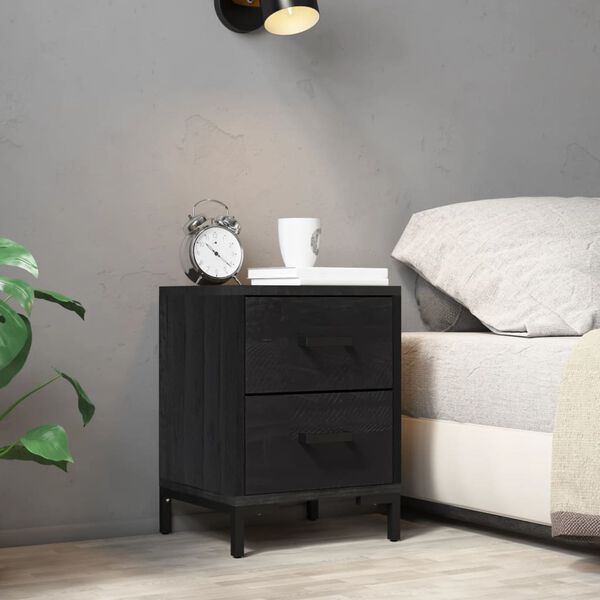 vidaXL Bedside Cabinet Black Solid pinewood, engineered wood, metal Medium