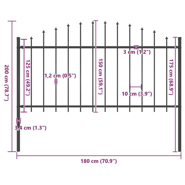 vidaXL Garden Fence with Spear Top Steel 66.9x59.1" Black