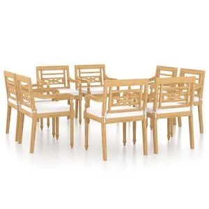 vidaXL Garden Chair Set of 8 Teak wood color with white cushions