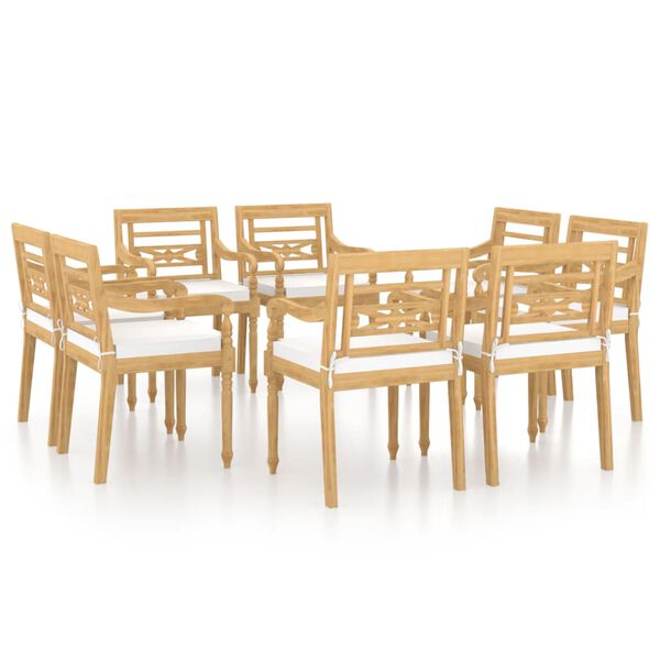 vidaXL Garden Chair Set of 8 Teak wood color with white cushions
