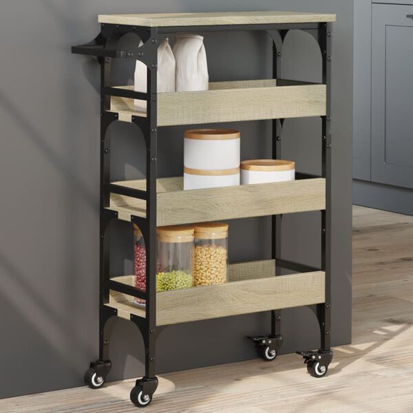 vidaXL Kitchen Trolley Sonoma Oak 20.9"x7.9"x29.9" Engineered Wood