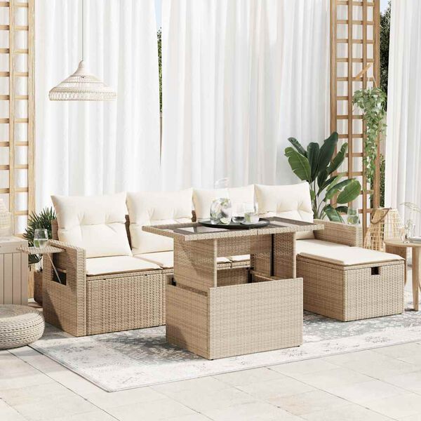 vidaXL Garden Sofa Set Beige with Cream White Cushions