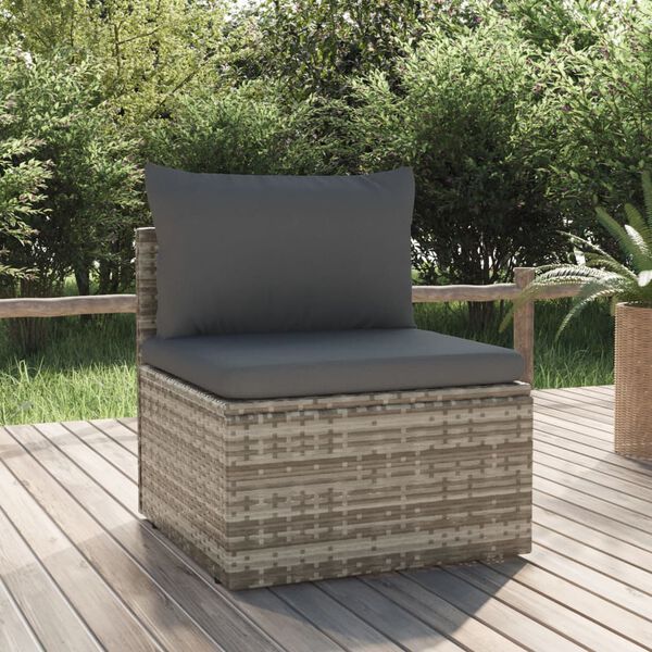 vidaXL Middle Sofa Grey PE rattan 22.4x22.4x22.0 in Adjustable Feet