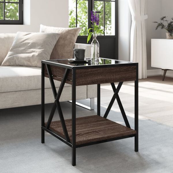 vidaXL Coffee Table Brown Oak Engineered wood, Glass, Metal Small