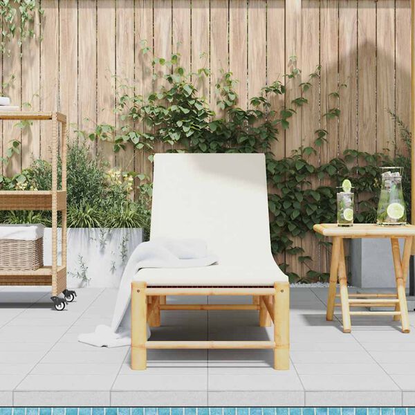 vidaXL Sun Lounger Cream White Bamboo Standard Adjustable Armrests