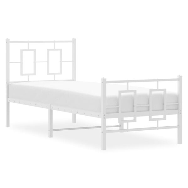 vidaXL Bed Frame White Powder-coated steel Twin Bed Frame Rectangular