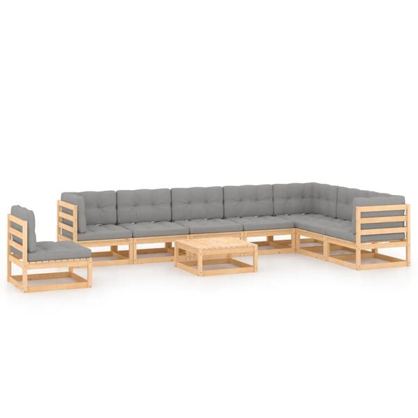 vidaXL Garden Lounge Set Natural Wood Solid pinewood 9 Piece Set Modular