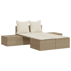 vidaXL Double Sun Lounger Beige Poly Rattan, Powder-Coated Steel Double