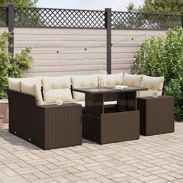 vidaXL Garden Sofa Set Brown PE rattan Large Adjustable Armrests