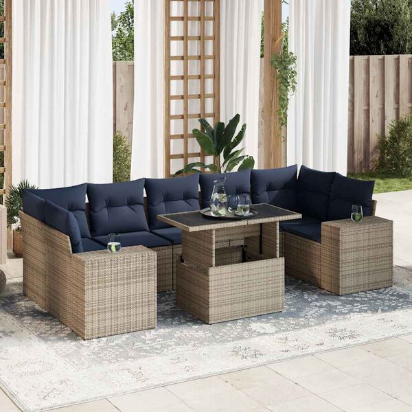 vidaXL 8 Piece Patio Sofa Set with Cushions Gray Poly Rattan Acacia