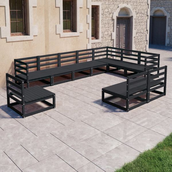 vidaXL Garden Lounge Set Black Solid Pine Wood Large Modular Rustic
