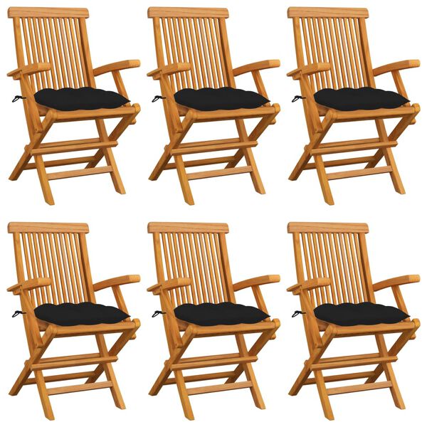 vidaXL Patio Chair Set of 6 Teak, Black Teak wood, 100% polyester Medium
