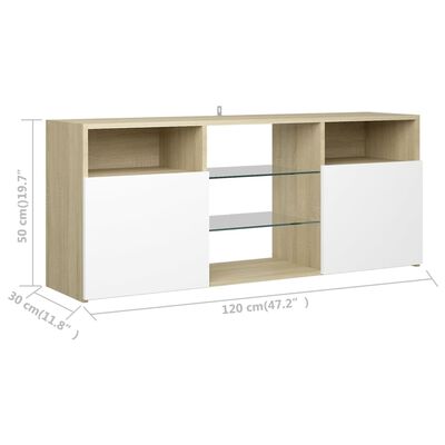 vidaXL TV Cabinet with LED Lights White and Sonoma Oak 47.2"x12"x20"