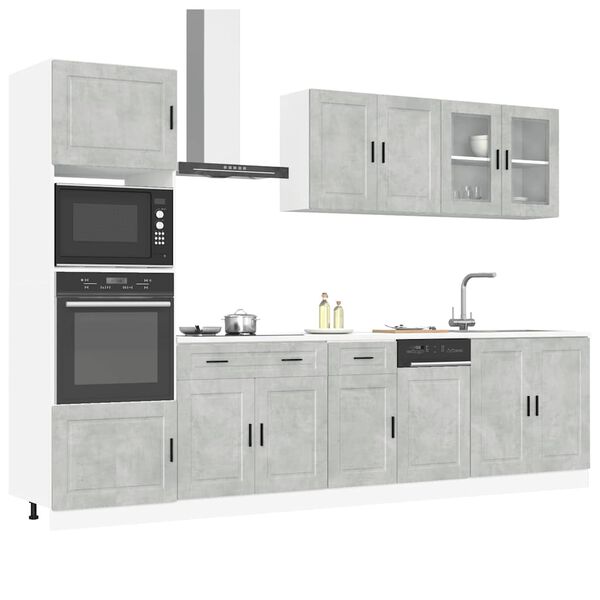 vidaXL Kitchen Cabinet Set Concrete Grey Engineered Wood & Glass