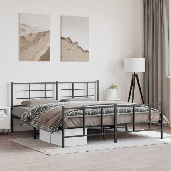 vidaXL Metal Bed Frame without Mattress with Footboard Black 70.9"x78.7"