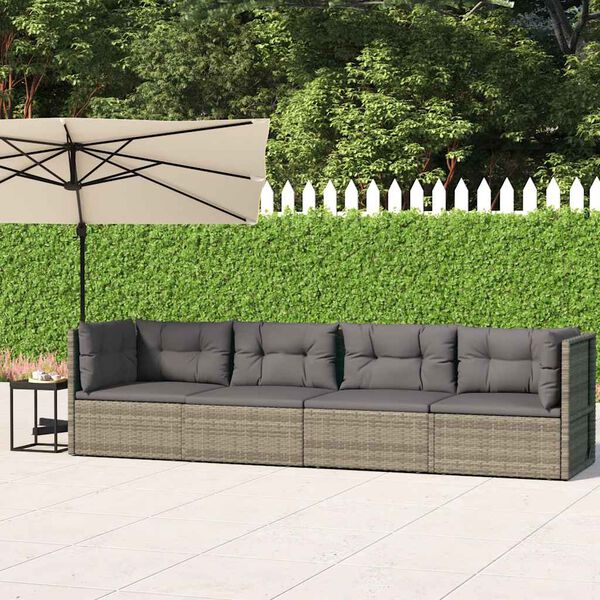 vidaXL Garden Lounge Set Grey PE rattan, powder-coated steel Large