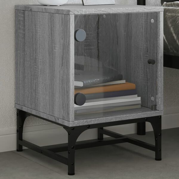 vidaXL Bedside Cabinet Set of 2 Grey Sonoma Engineered wood, glass, steel