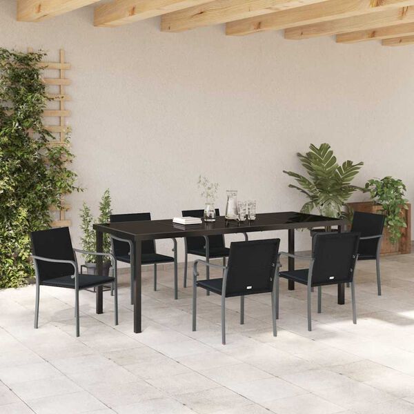 vidaXL Garden Dining Set 7 pcs Black and Grey PE Rattan