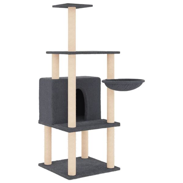 vidaXL Cat Tree Dark Grey Engineered wood, Plush, Sisal Tall Cat Trees