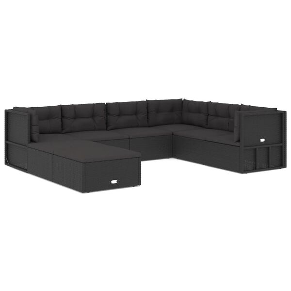 vidaXL Garden Lounge Set Black PE Rattan Standard Modular