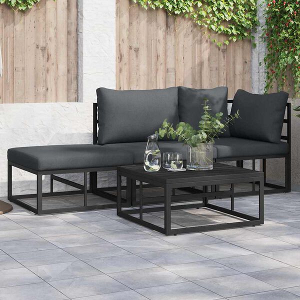vidaXL Garden Sofa Set with Cushion 3 pcs Black Aluminium