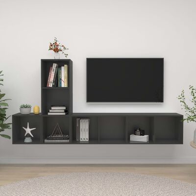 vidaXL 3 Piece TV Cabinet Set Gray Chipboard