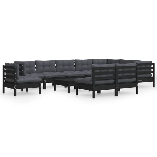 vidaXL Garden Lounge Set Black Solid pine wood, fabric (100% polyester)