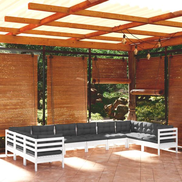 vidaXL Garden Lounge Set White, Anthracite Solid Pinewood, 100% Polyester