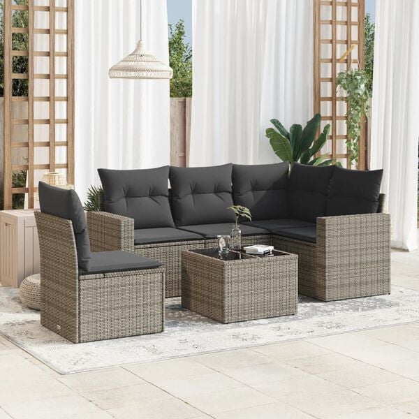vidaXL Garden Sofa Set Grey PE Rattan Large Adjustable Feet
