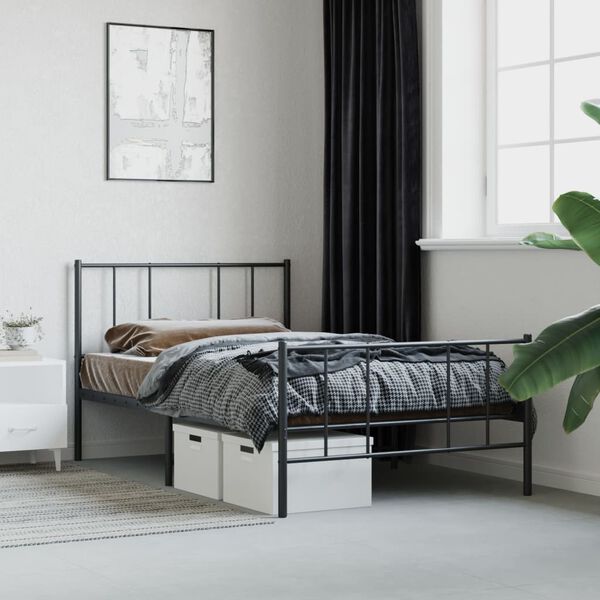 vidaXL Bed Frame Black Powder-Coated Steel Twin Metal Bed Frame
