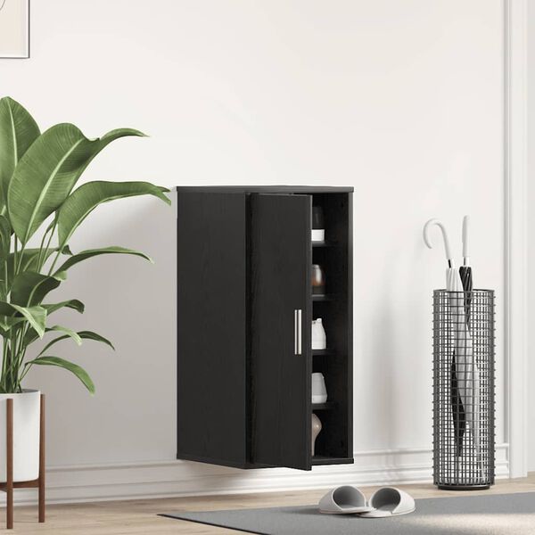 vidaXL Shoe Cabinet Black Oak Engineered Wood Small Wall mounting