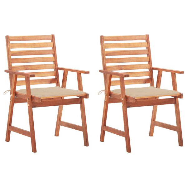 vidaXL Outdoor Chair Set of 2 Beige Cushion, Brown Wood