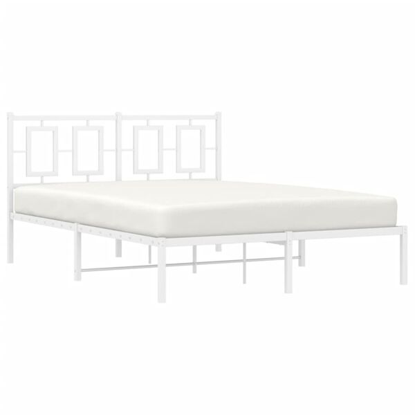 vidaXL Bed Frame White Powder-Coated Steel Full Bed Frame Rectangular