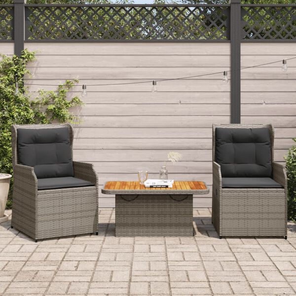vidaXL Garden Lounge Set Grey Poly Rattan Medium Adjustable Armrests