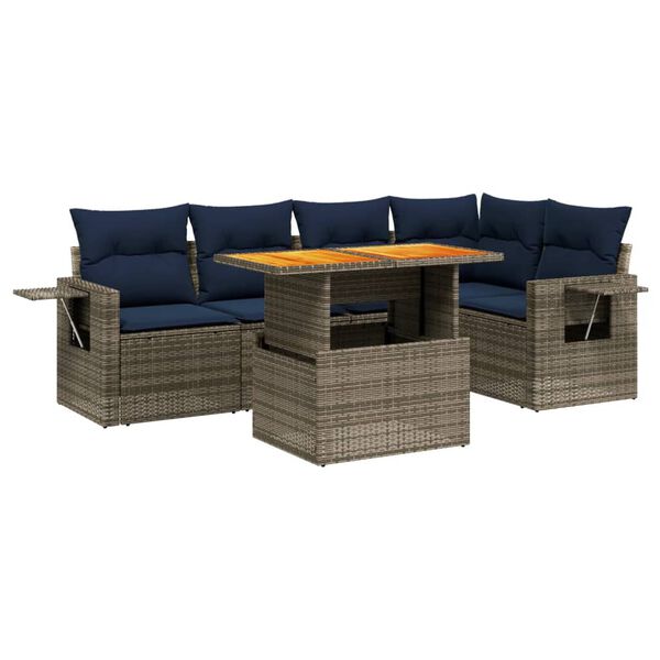 vidaXL 6 Piece Patio Sofa Set with Cushions Gray Poly Rattan