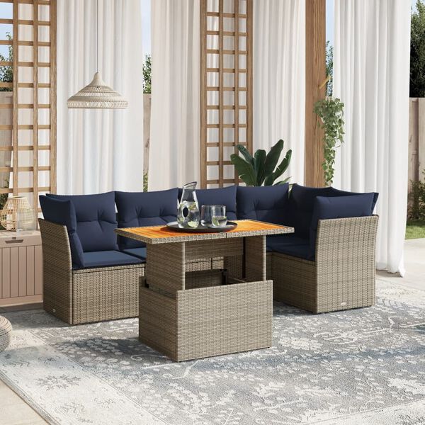 vidaXL 5 Piece Patio Sofa Set with Cushions Gray Poly Rattan