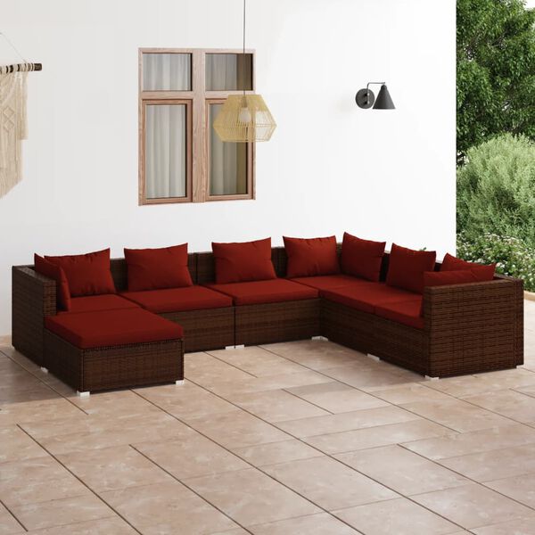 vidaXL Garden Lounge Set Brown PE rattan, powder-coated steel, plastic