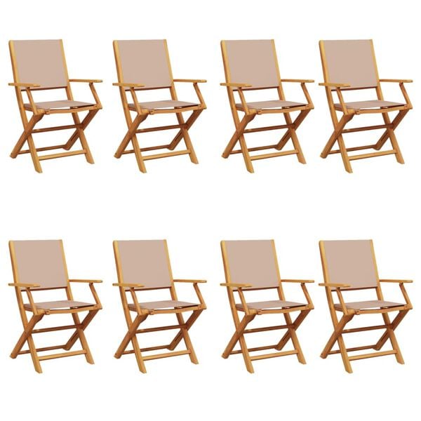 vidaXL Garden Chair Set of 8 Taupe Solid Acacia wood Medium Foldable