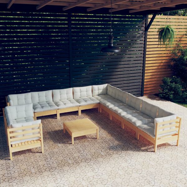 vidaXL Garden Lounge Set Cream, Natural Pine