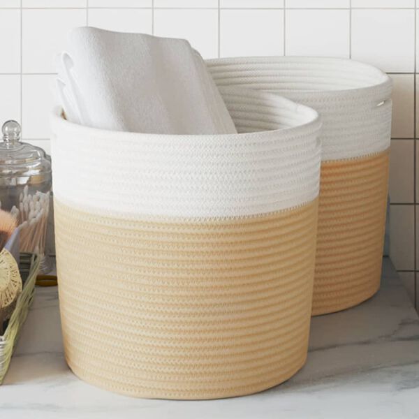 vidaXL Storage Basket Beige and White 100% Cotton 11.0 x 11.0 in