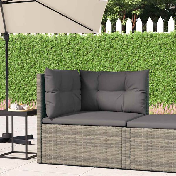 vidaXL Garden Corner Sofa Grey PE rattan, powder-coated steel, polyester
