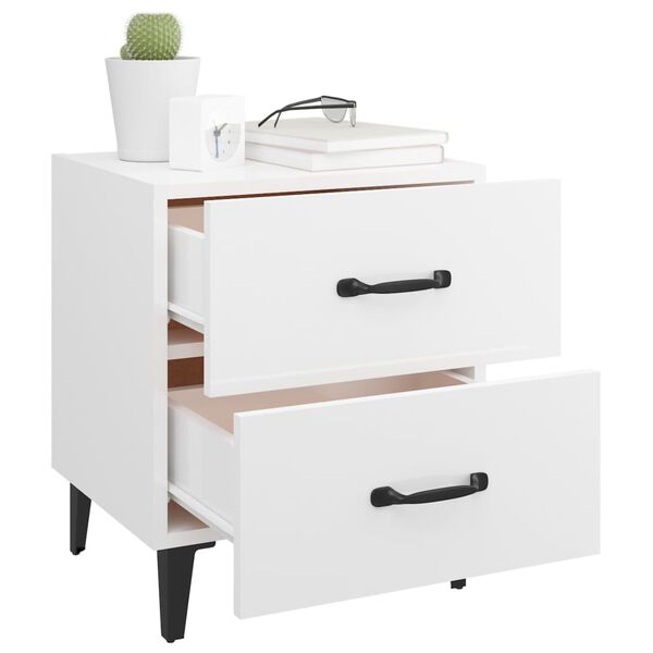 vidaXL Bedside Cabinet Set of 2 High gloss white Engineered wood, metal